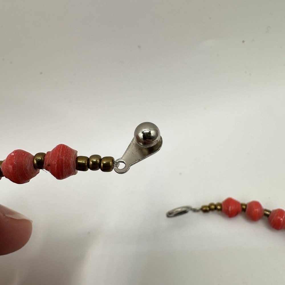 VTG Recycled Paper Bead Necklace Chunky Layered Coral‎ Mint Gold Tribal African - Picture 6 of 8